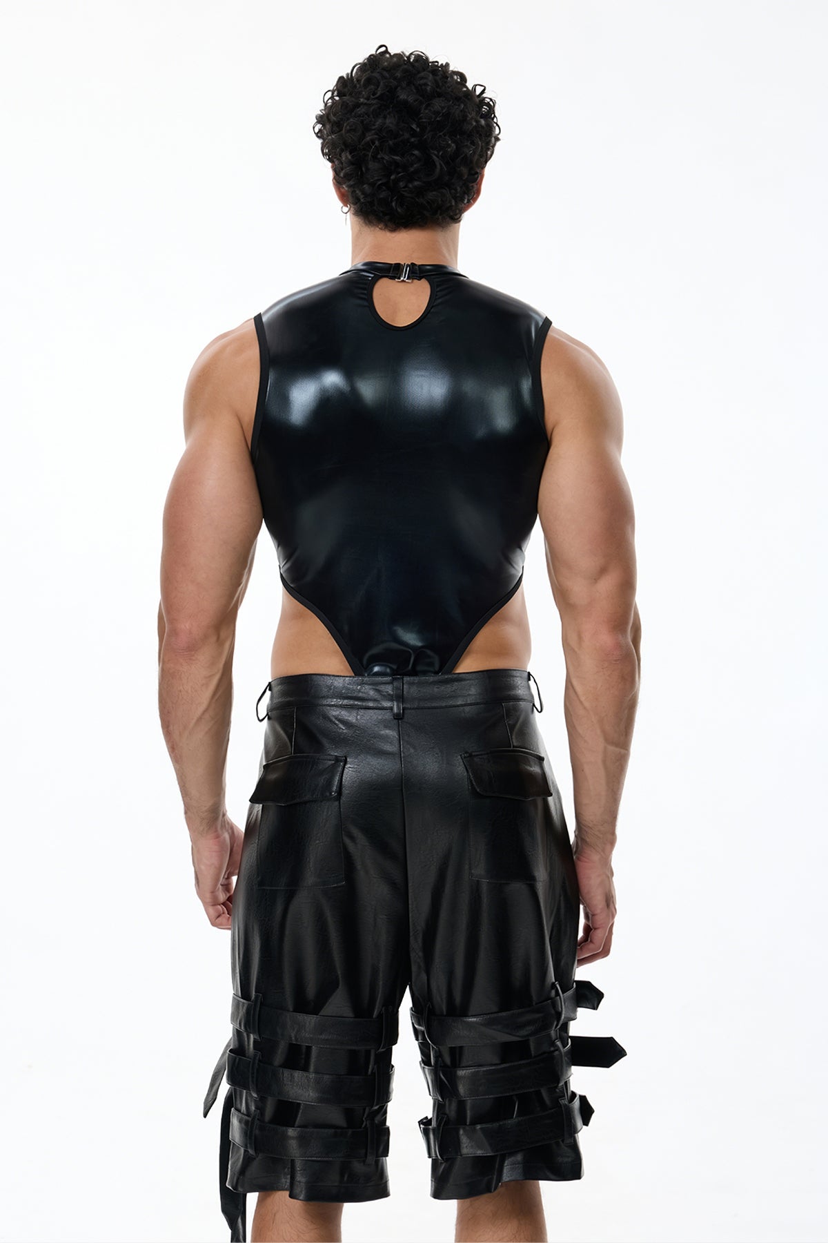 Sharp Line Mesh Sleeveless Bodysuit Black