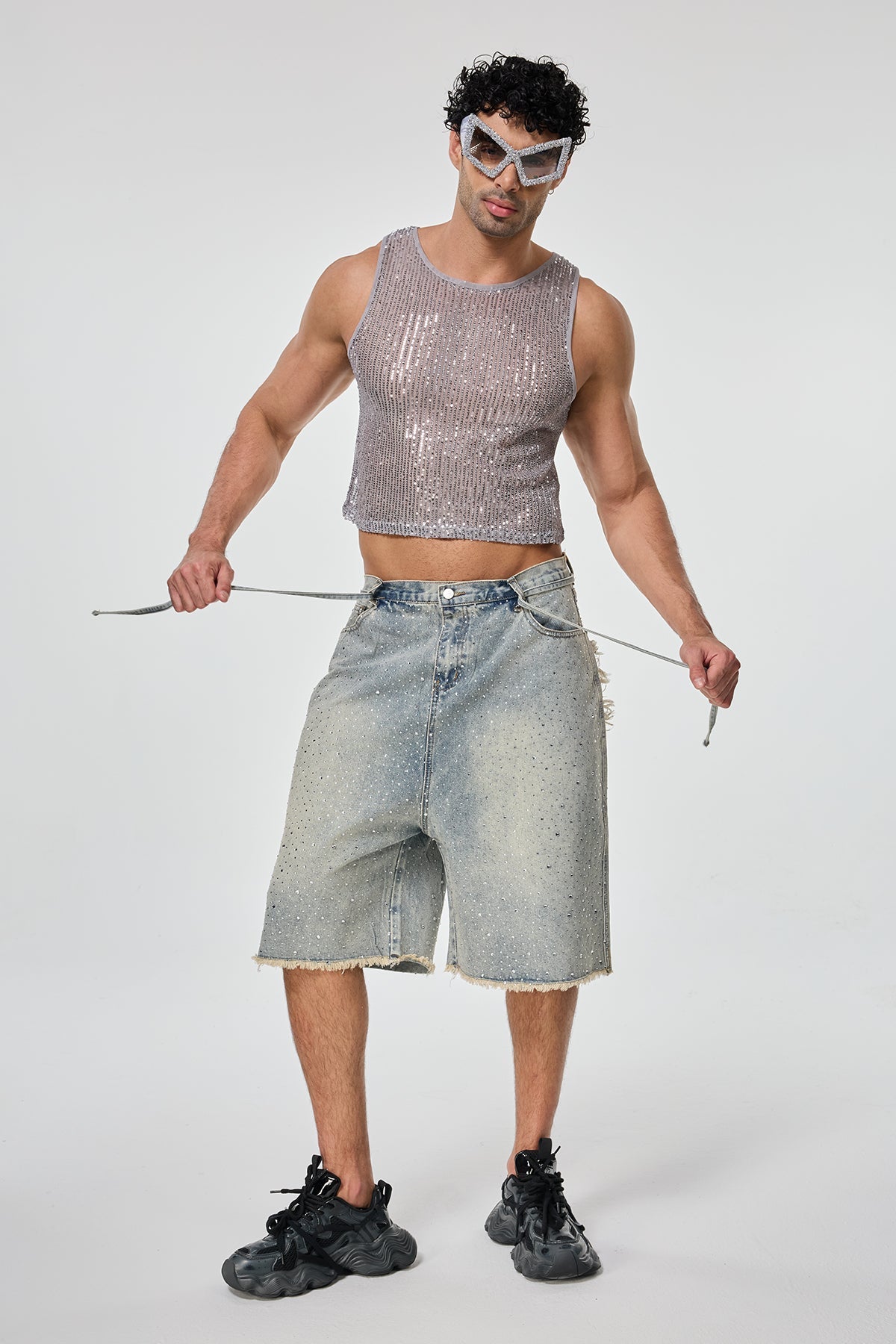 Shining Tension Sequin Crop Top Silver