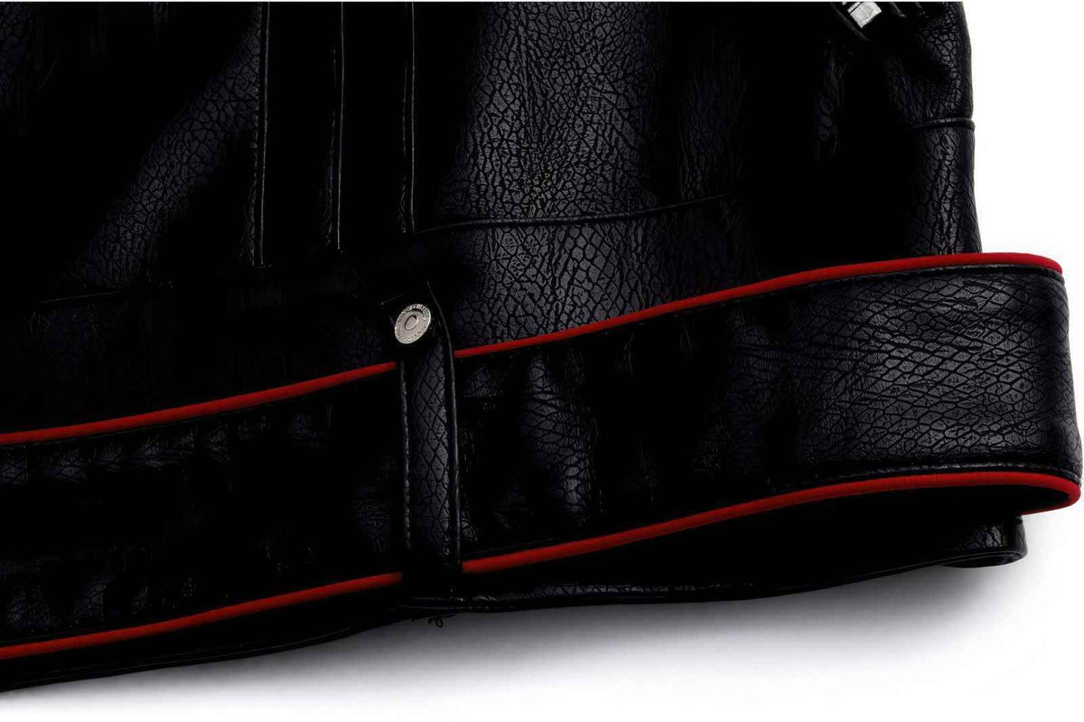 Short Deconstructed Biker Leather Jacket - Pleated Spine and Heavy Stitching