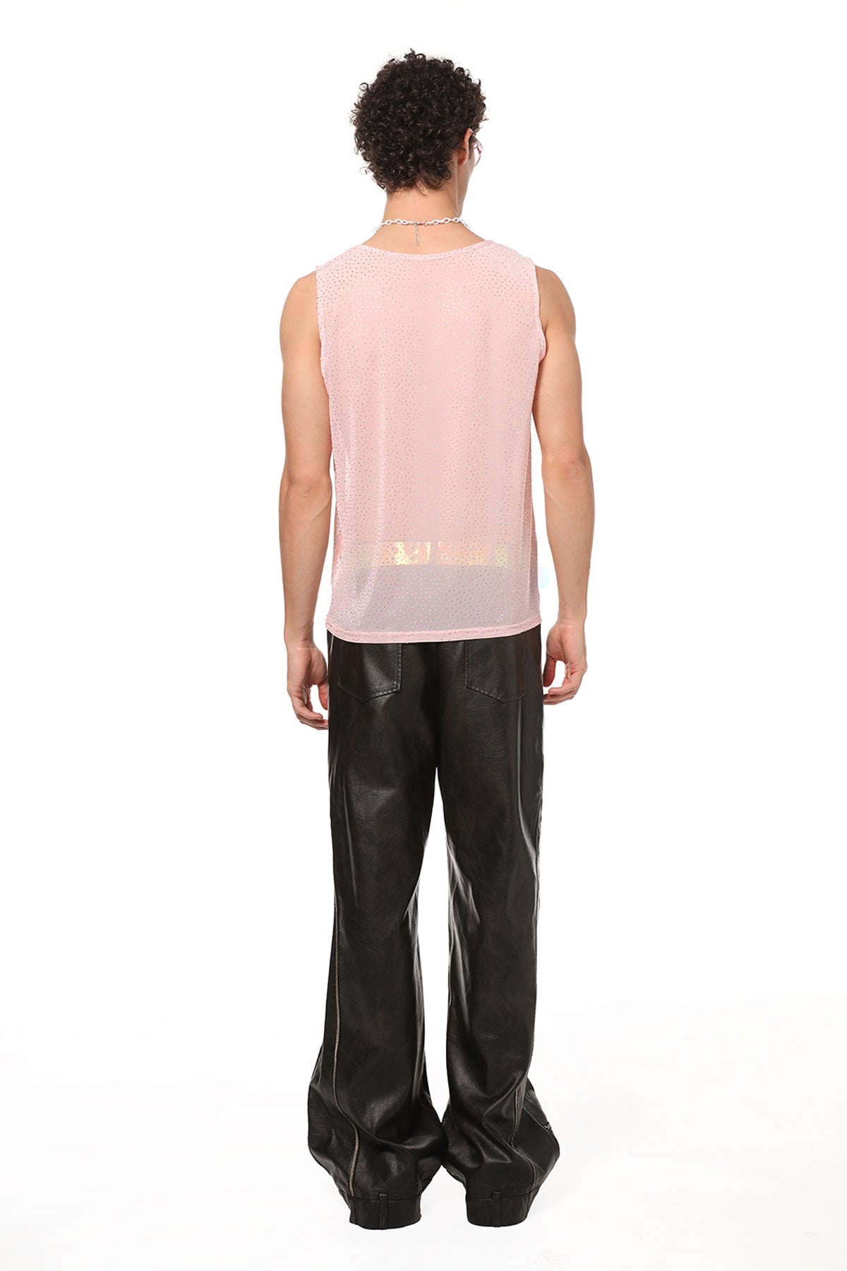 Soft Edge Rhinestone Mesh Tank Top