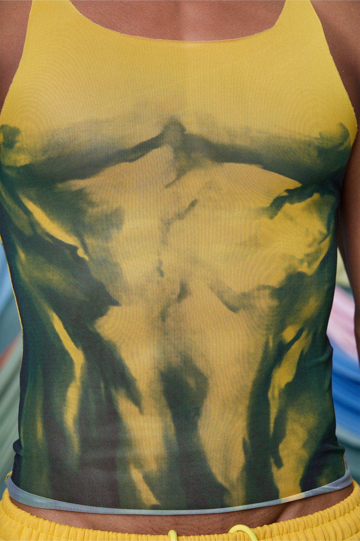 Soft Light Mesh Print Top Yellow