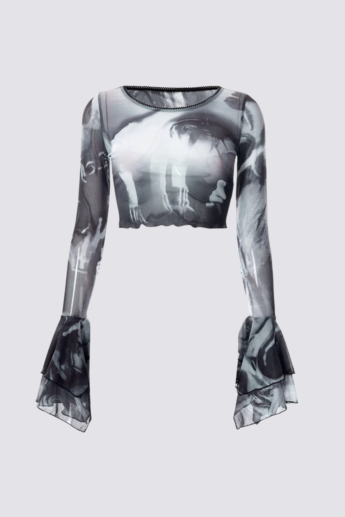 Stark Split Long Sleeve Print Crop Top