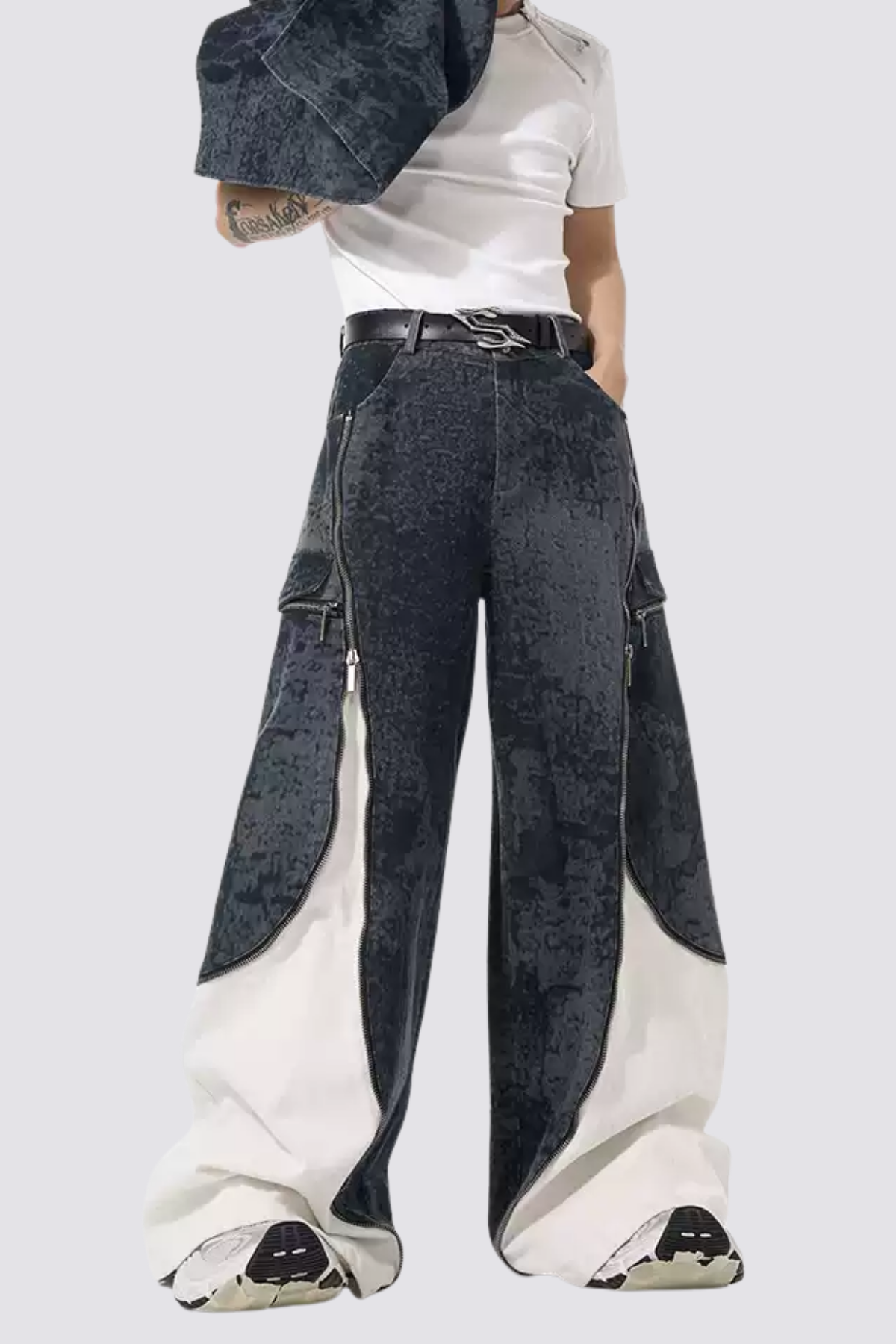 Steel Light Splicing Wide Leg Jeans