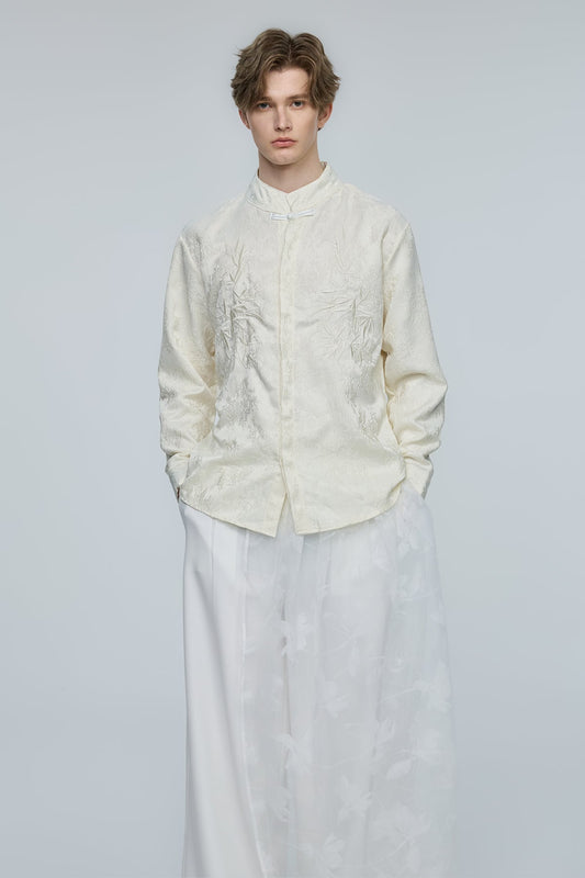 Steel Palette Embroidery High Neck Shirt Apricot
