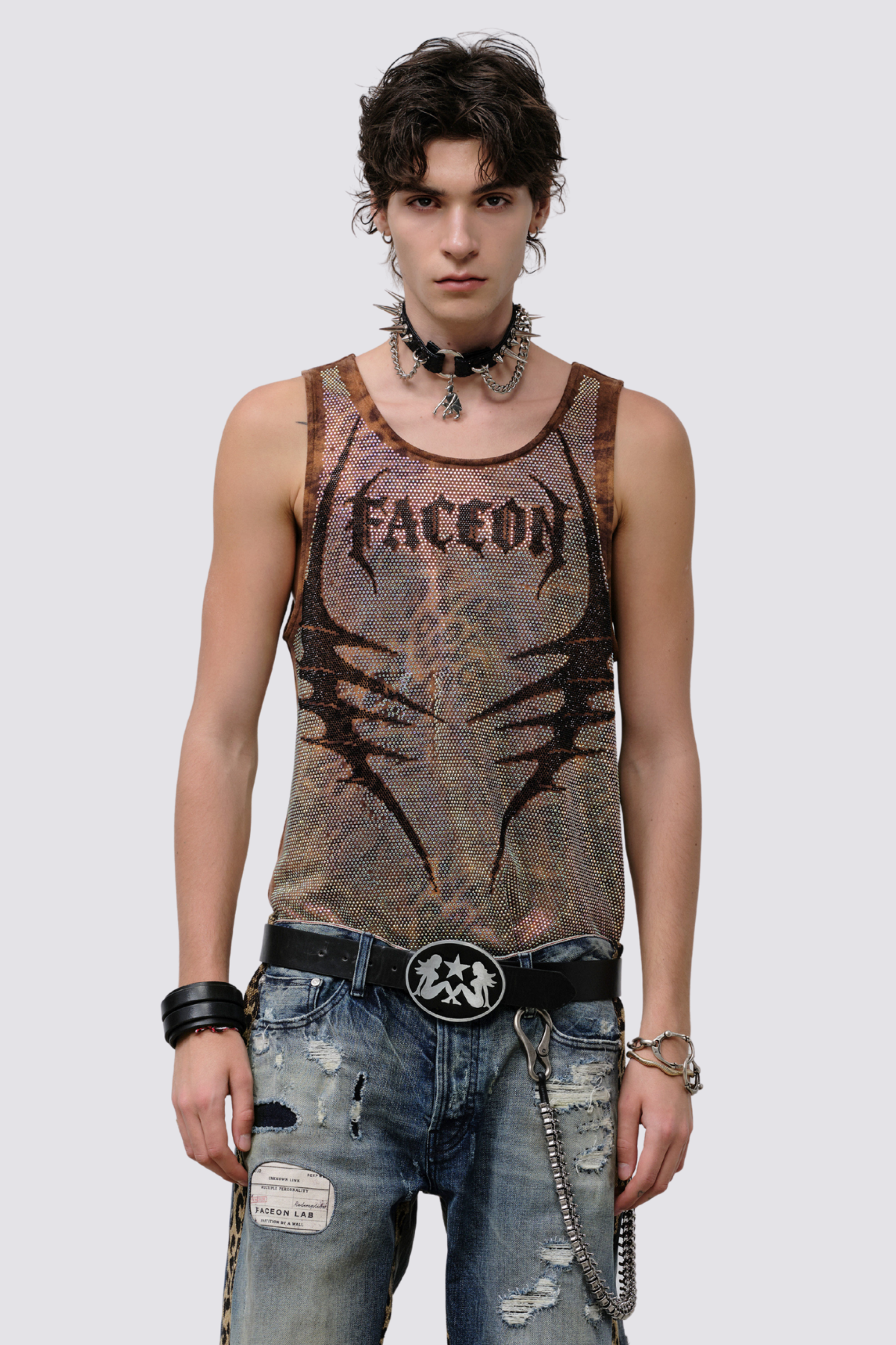 Stellar Glow Rhinestone Tank Top Brown