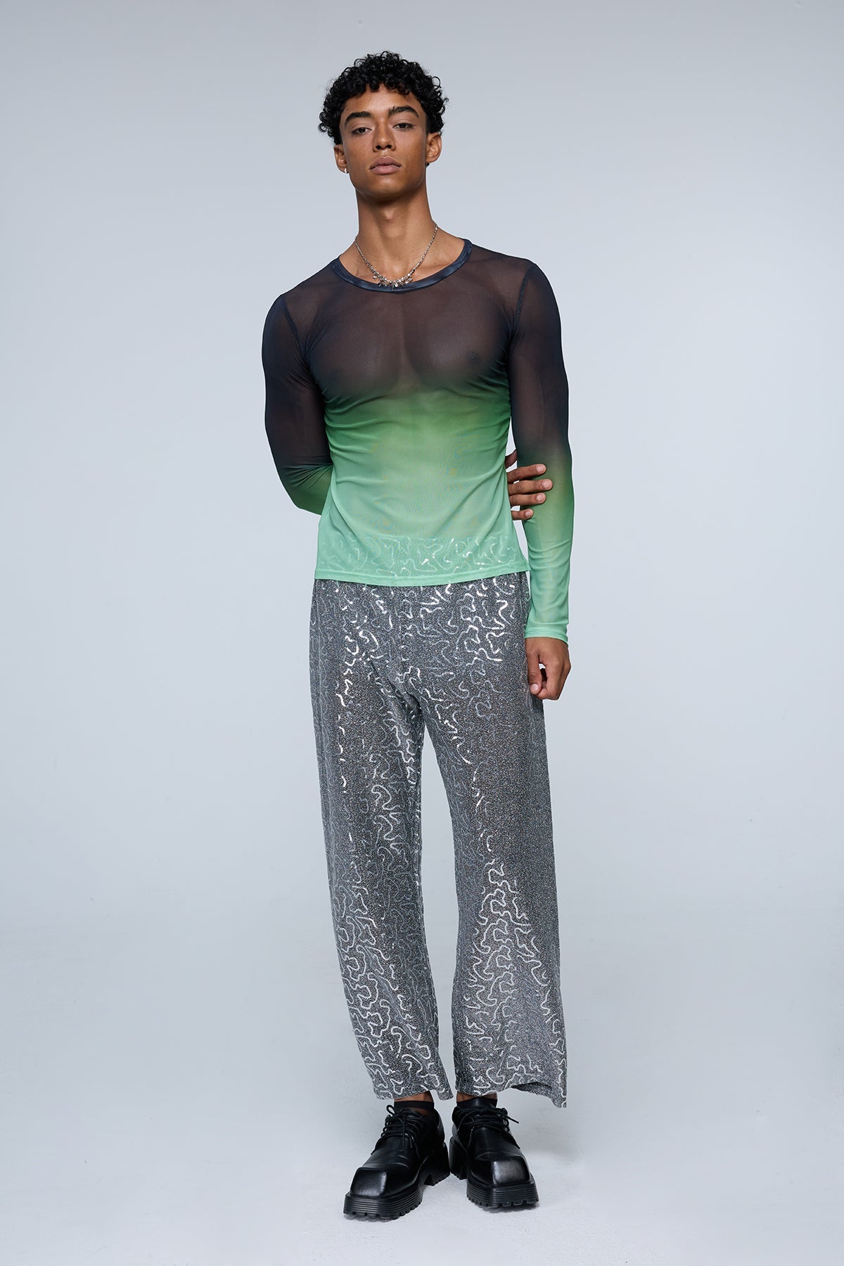Still Pore Mesh Long Sleeve Top Green