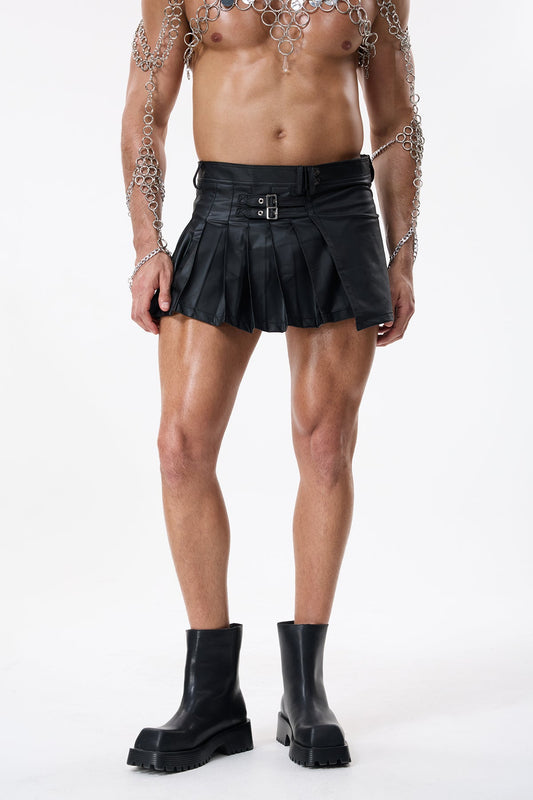 Storm Bloom Leather Pleated Skirt