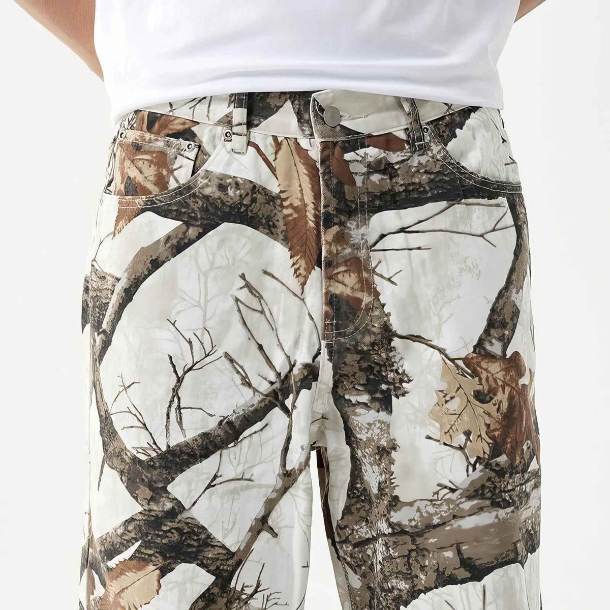 Stylish Tree Print Straight-Leg Denim Pants - Casual Wide-Leg Design for Men