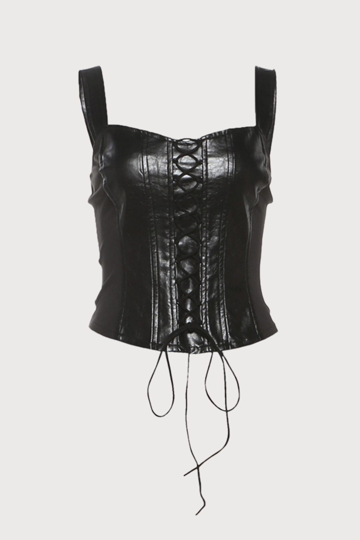 Tease-Rise Lace Up Leather Top