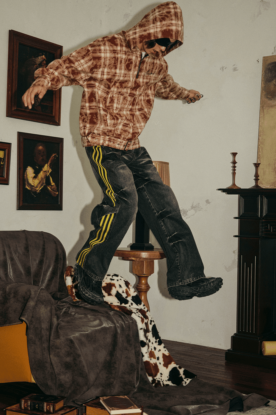 Tie-Dye Hoodie - Half-Zip Belted Checkered Loungewear