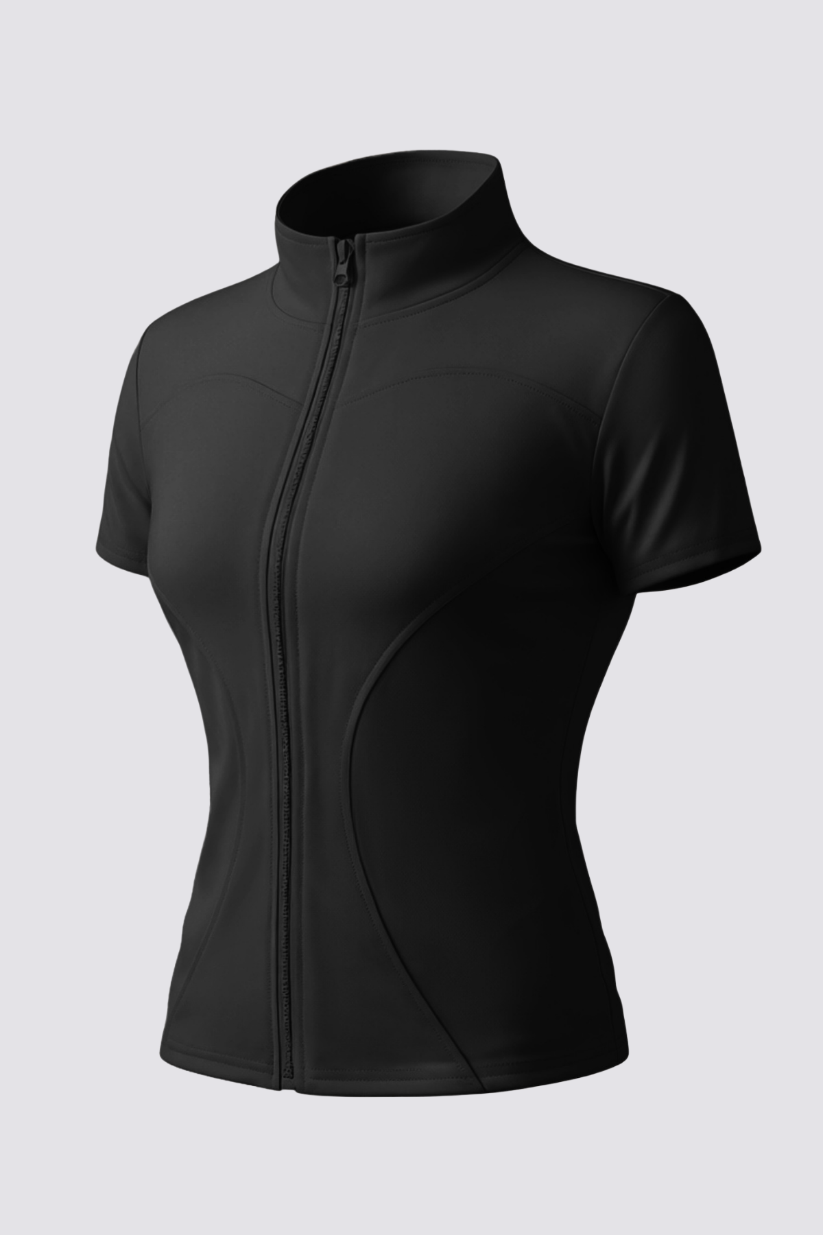Vector Tier Zipper Short Sleeve Top Black