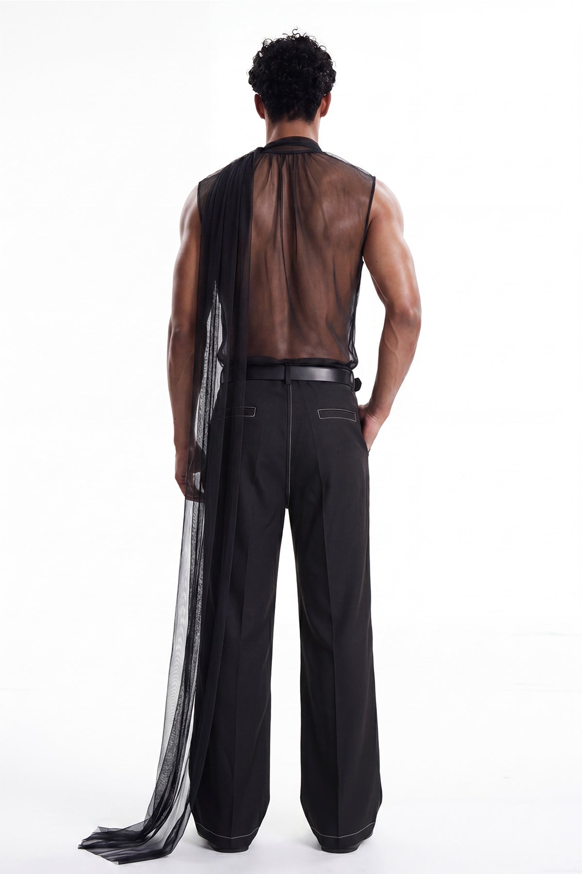 Veil Arc Sleeveless Train Mesh Top