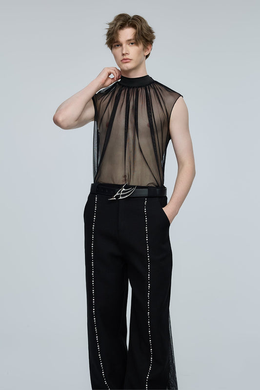 Veil Arc Sleeveless Train Mesh Top