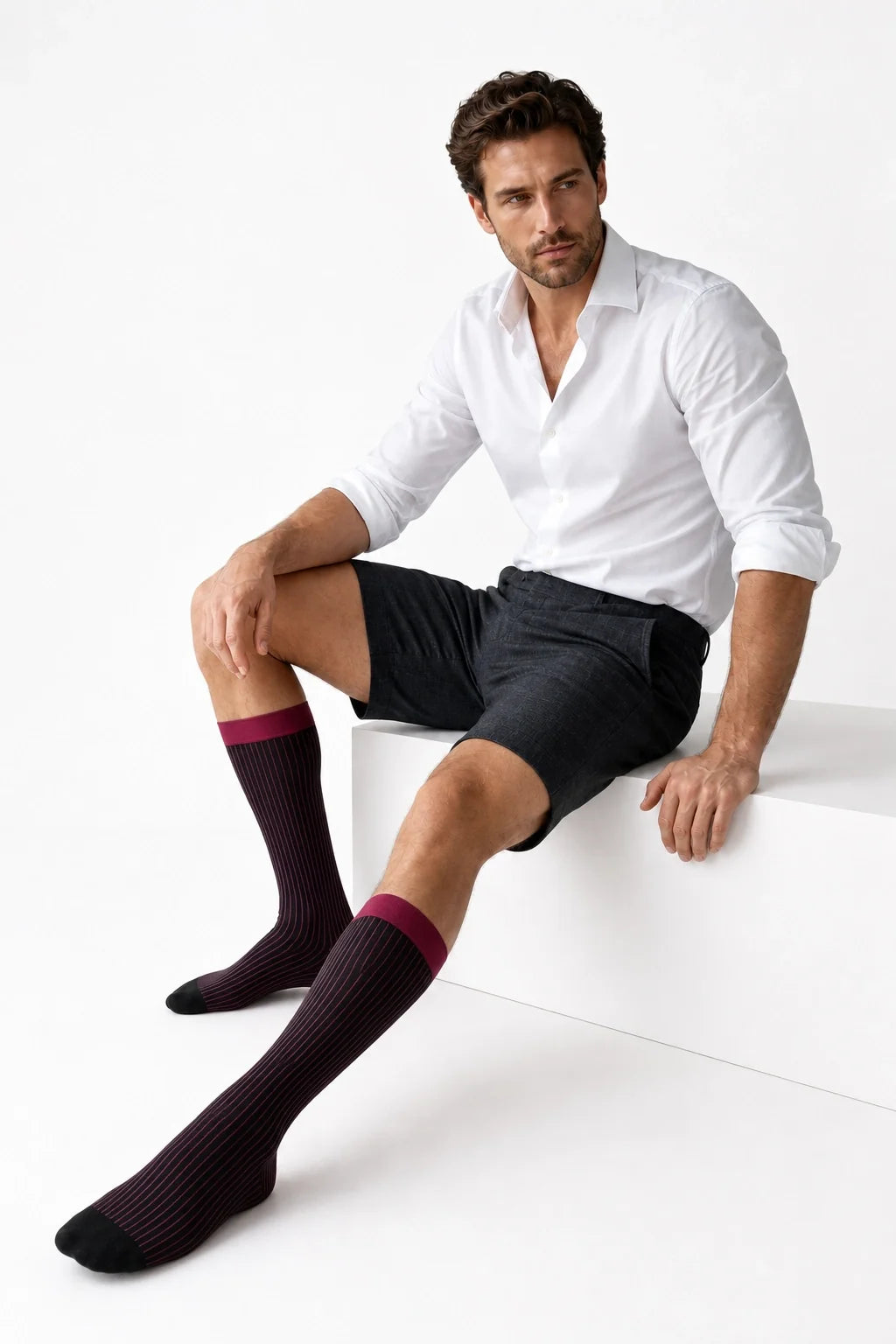 Men’s Mid-Calf Dress Socks - Minimalist Striped Nylon