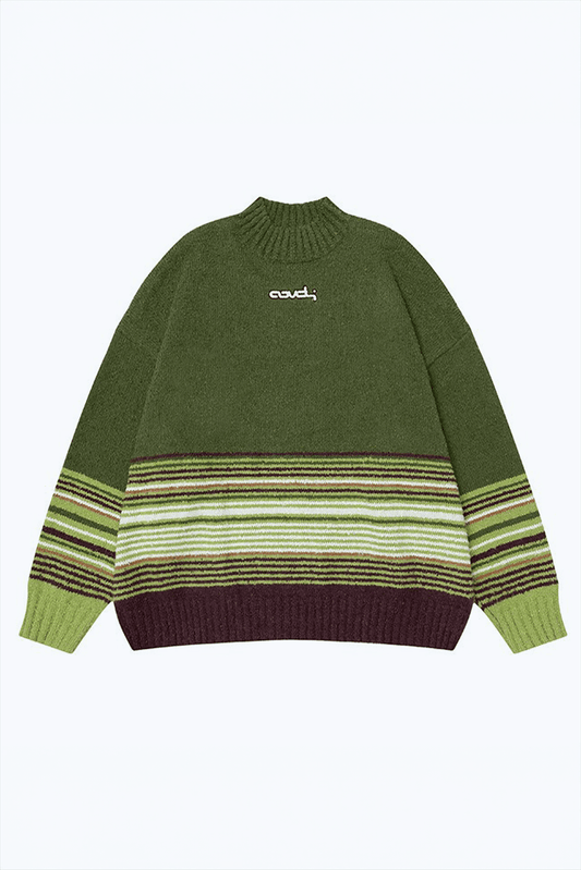 Winter Color-Block Knit Sweater with Embroidery – Cozy and Warm
