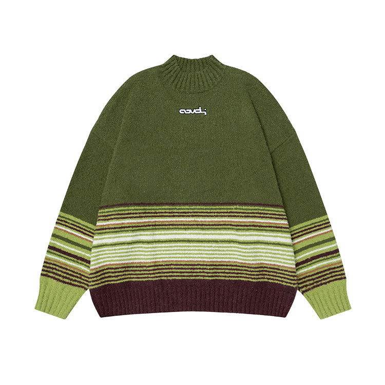 Winter Color-Block Knit Sweater with Embroidery – Cozy and Warm