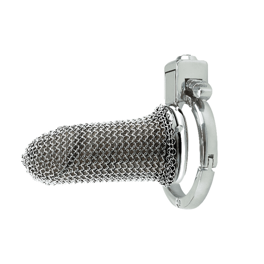 Lightweight Full-Metal Chastity Cage – Chainmail Front, Alloy Ring, Built-in Lock,40–63mm Ring