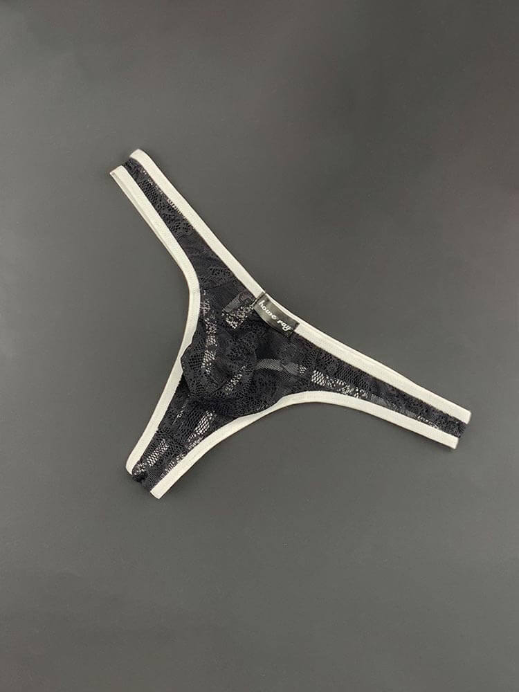 Men's Sexy Transparent Lace Low-Rise Stretch Thong
