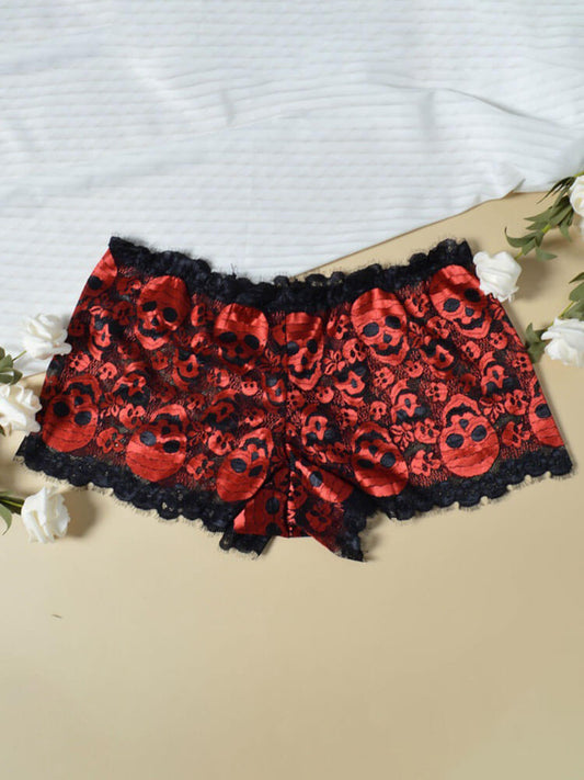 Dark Gothic Skull-Print Lace-Trimmed Boxer Briefs