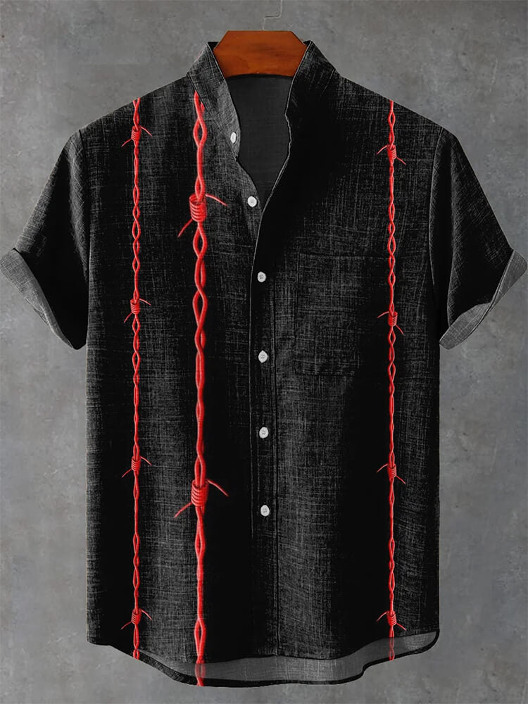 Men's Red Iron Wire Pattern Short Sleeve Shirt