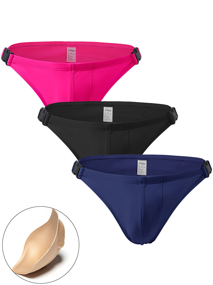 Men's Bilateral Double Buckle Solid Color Triangle Swim Bikini