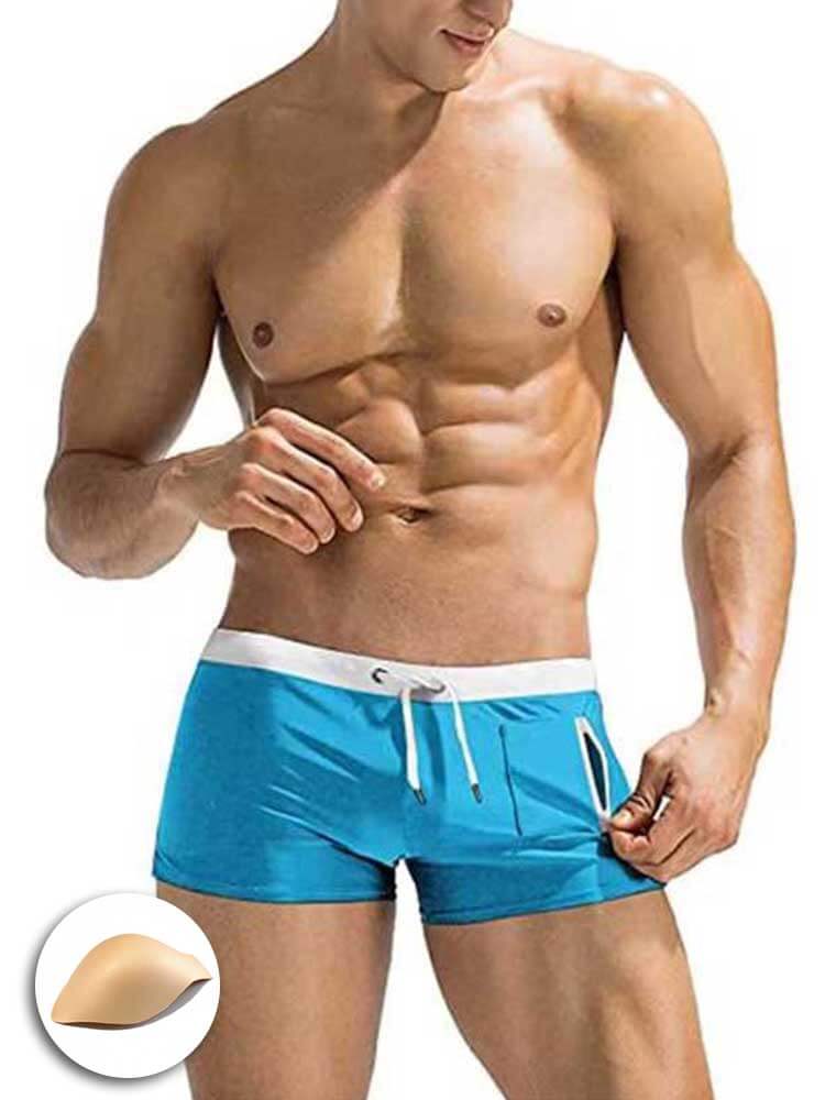 Solid Color Side Zip Swim Shorts
