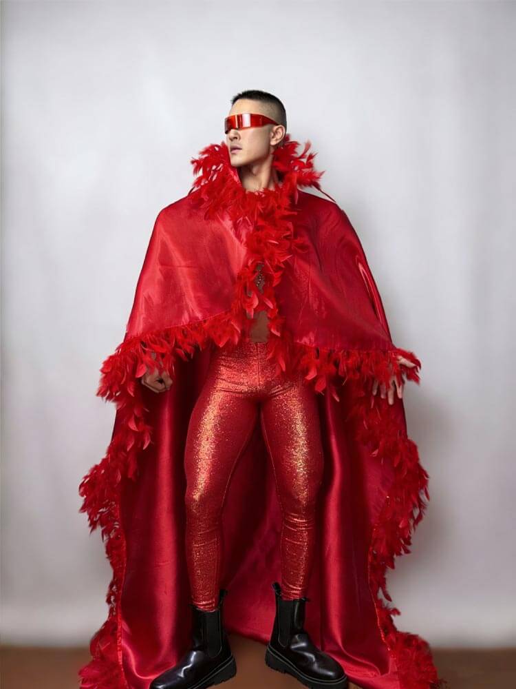 Men's Floor-Length Cape Performance Costume Set