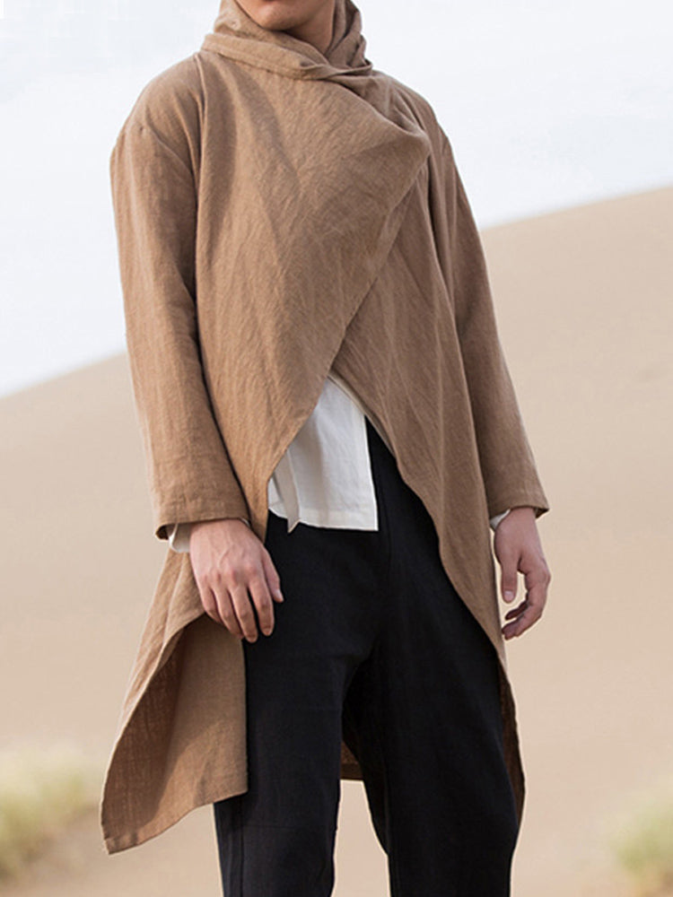 Men's Long Solid Color Cotton Cape