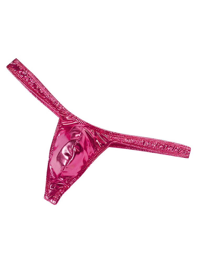 Men's Sexy Shiny Solid Faux Leather Thong