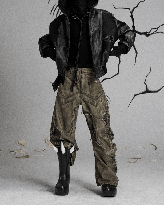 Tactical Textured Wide-Leg Cargo Pants