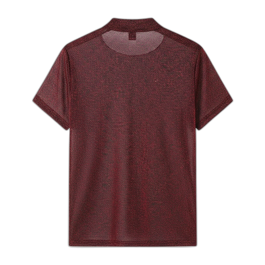 Red Sheer Metallic Mock Neck Tee