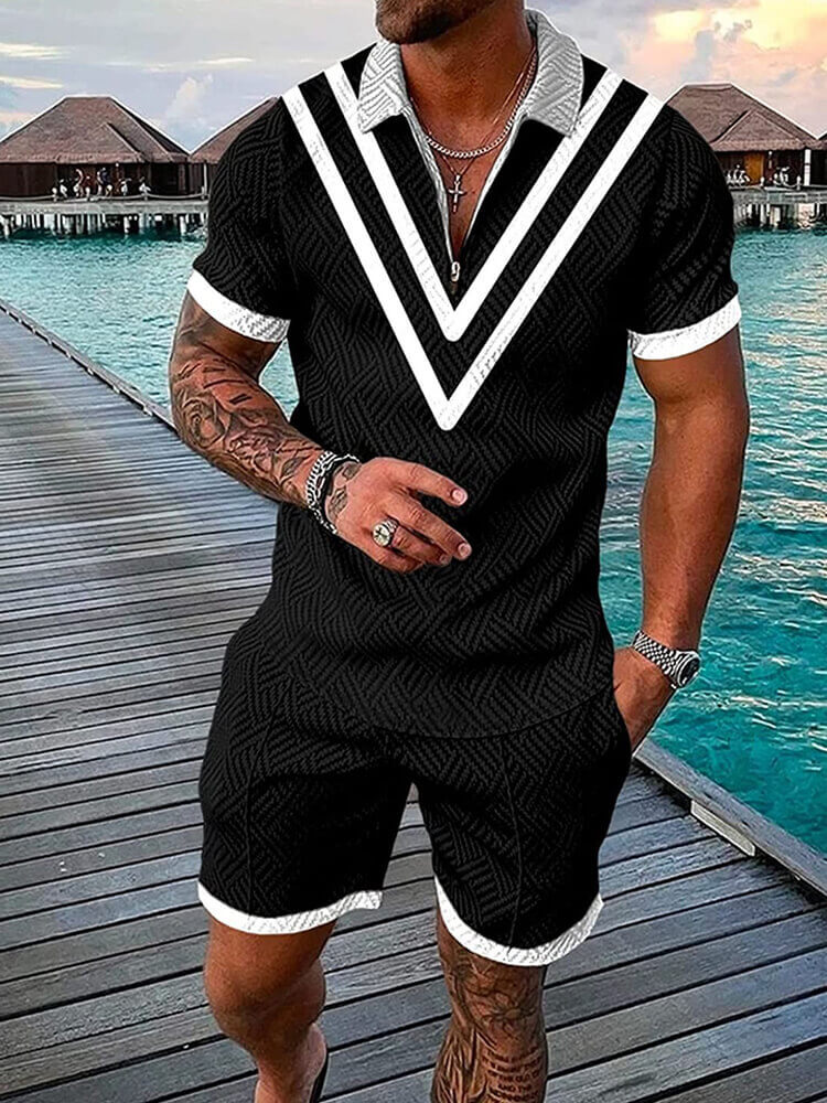 Men's Short Sleeve Polo Shirt And Shorts Set