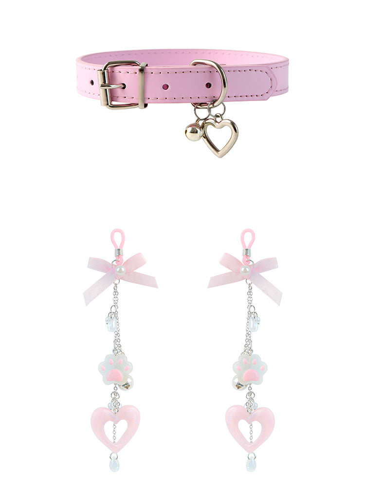 Sweet Cosplay Pink Dog Paw Heart Collar