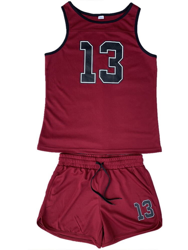 Men's Number Print Vest Shorts Sports Two-Piece Set