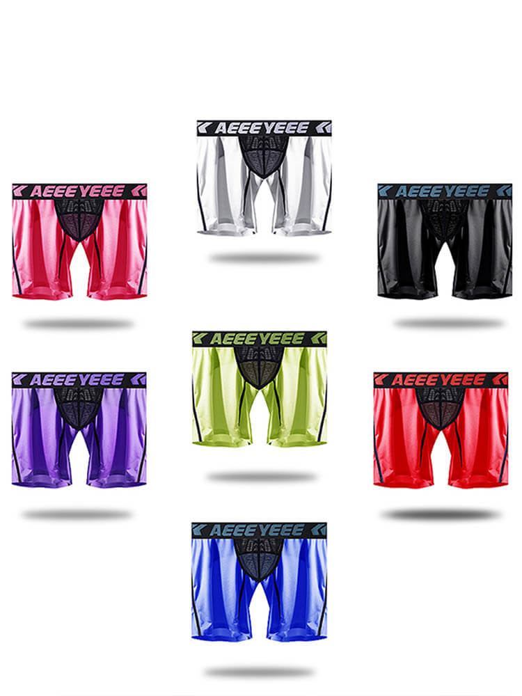 Men's Sexy Mesh Colorblock Long Boxer Briefs