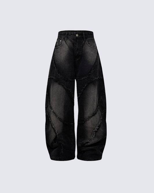 Spiral-Stitched Wide-Leg Jeans