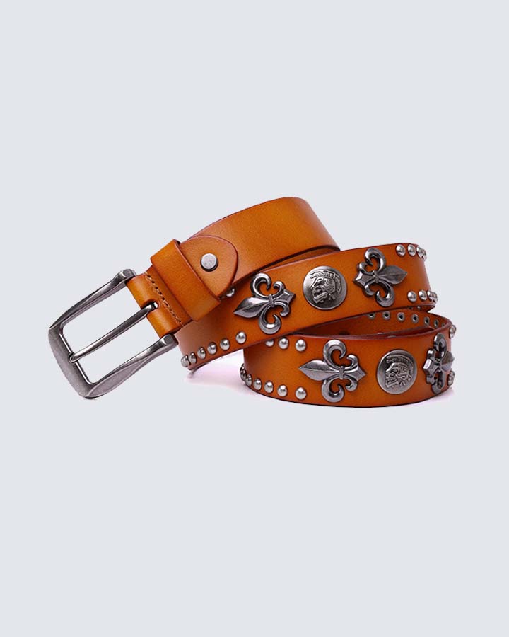 Hip-hop Style Belt with Metal Rivets and Cowhide