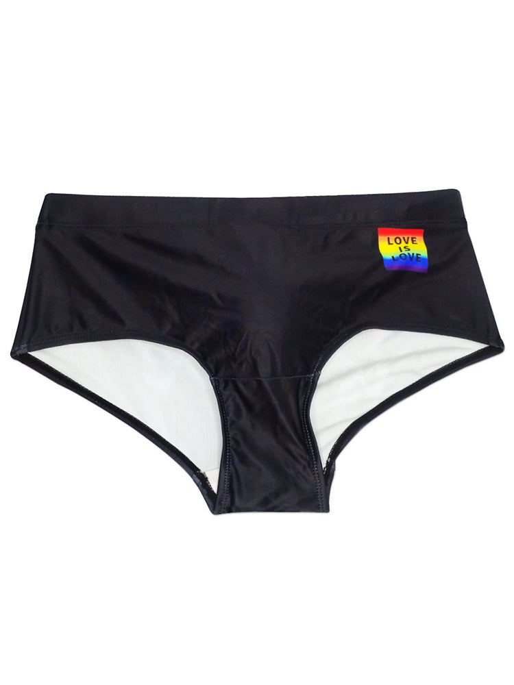 Rainbow Slogan Fashion With Cups Swim Trunks