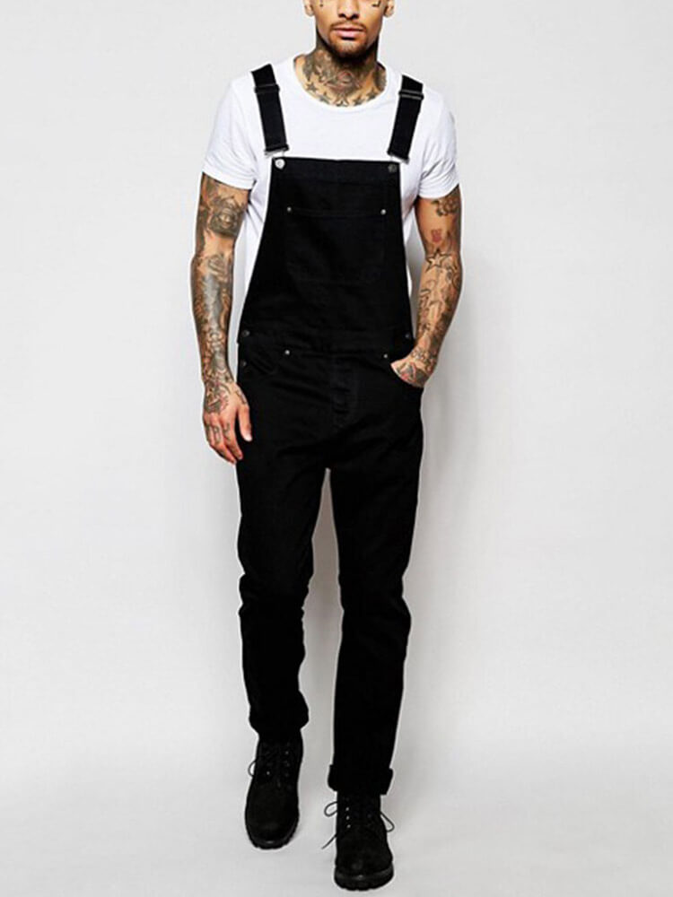Men's Stylish Pure Black Denim Overalls