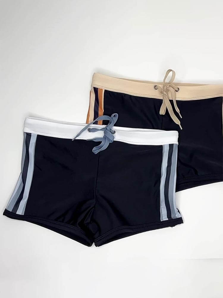 Men's Side Vertical Stripes Drawstring Swim Trunks