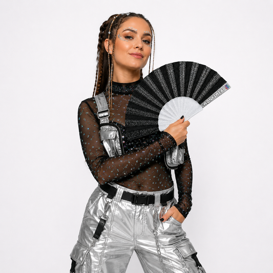 Small Folding Fan - Black Glitter