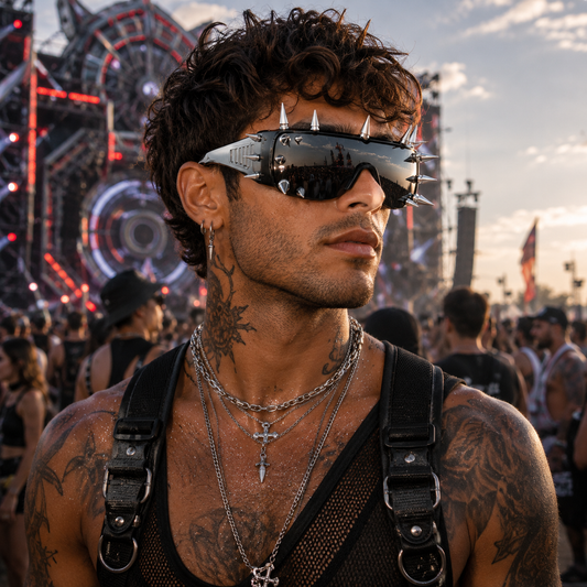 Black Punk Spike Shield Glasses