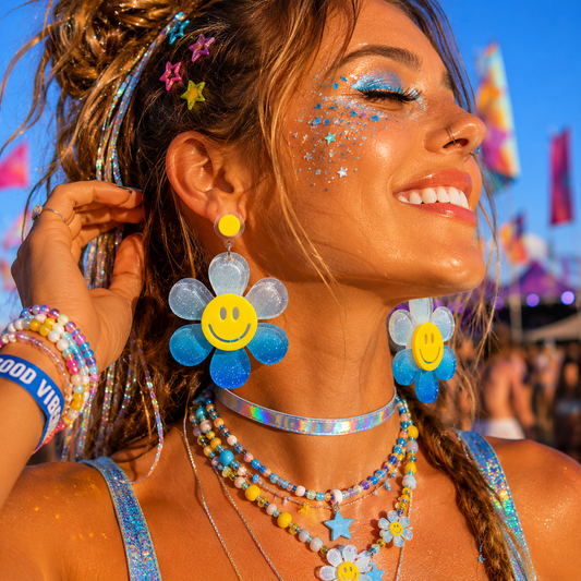 Oversized Blue Daisy Drop Earrings