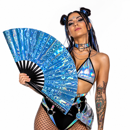Blue Holographic XL Festival Fan