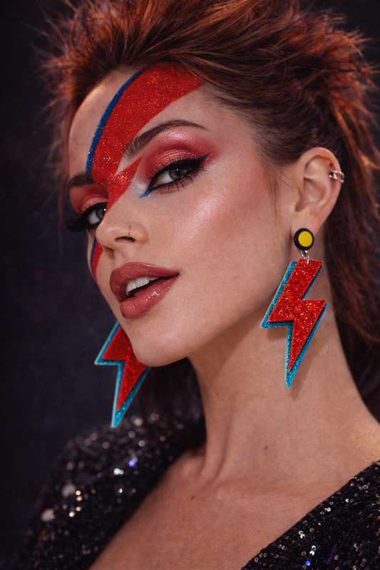 Red & Blue Glitter Lightning Bolt Earrings