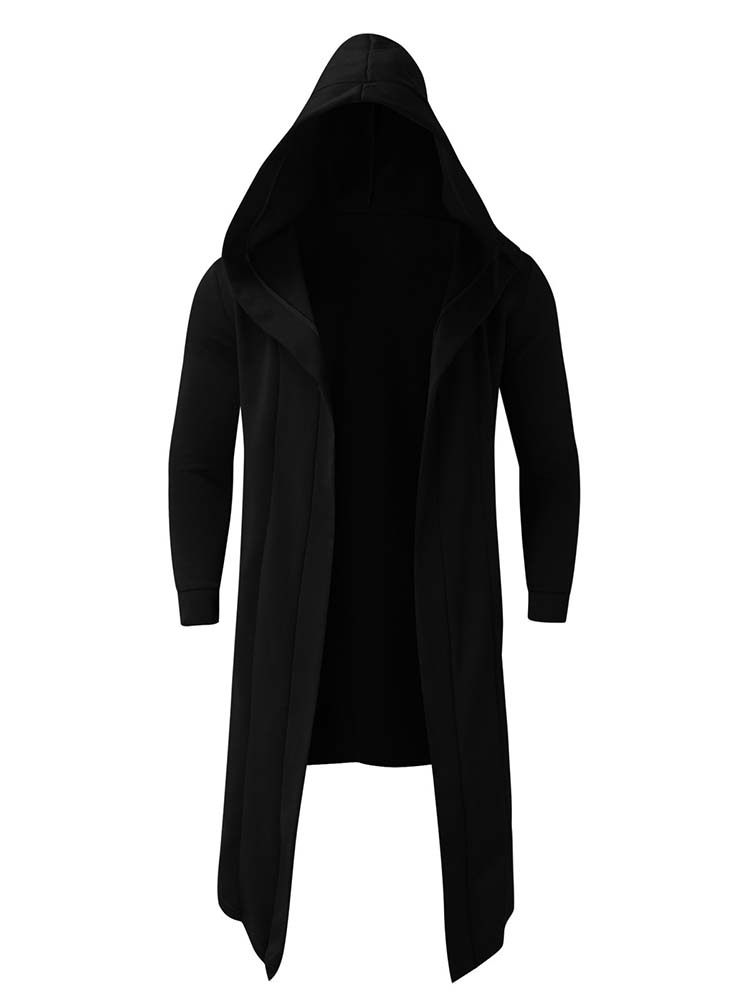 Men's Solid Color Long Hooded Coat