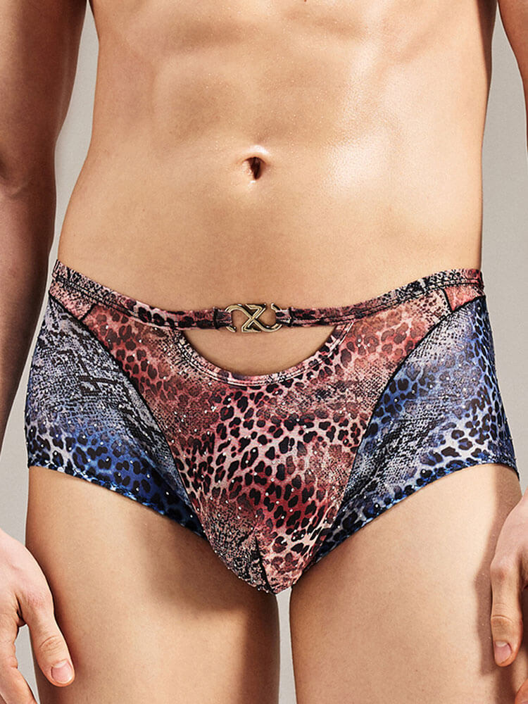 Men's Animal Print Shiny Rhinestone Mesh Boxer Briefs
