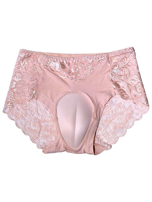 Men's Sexy Lace Solid Color Crossdressing Briefs