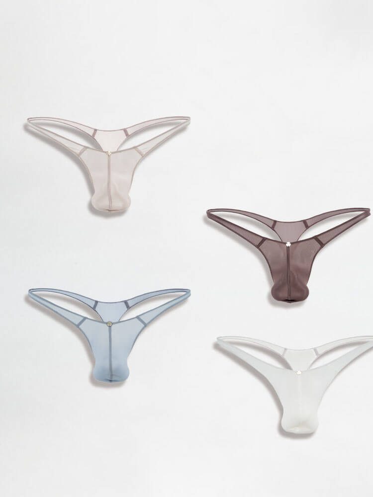 Men's Sexy Solid Color Low-Rise Transparent Thong