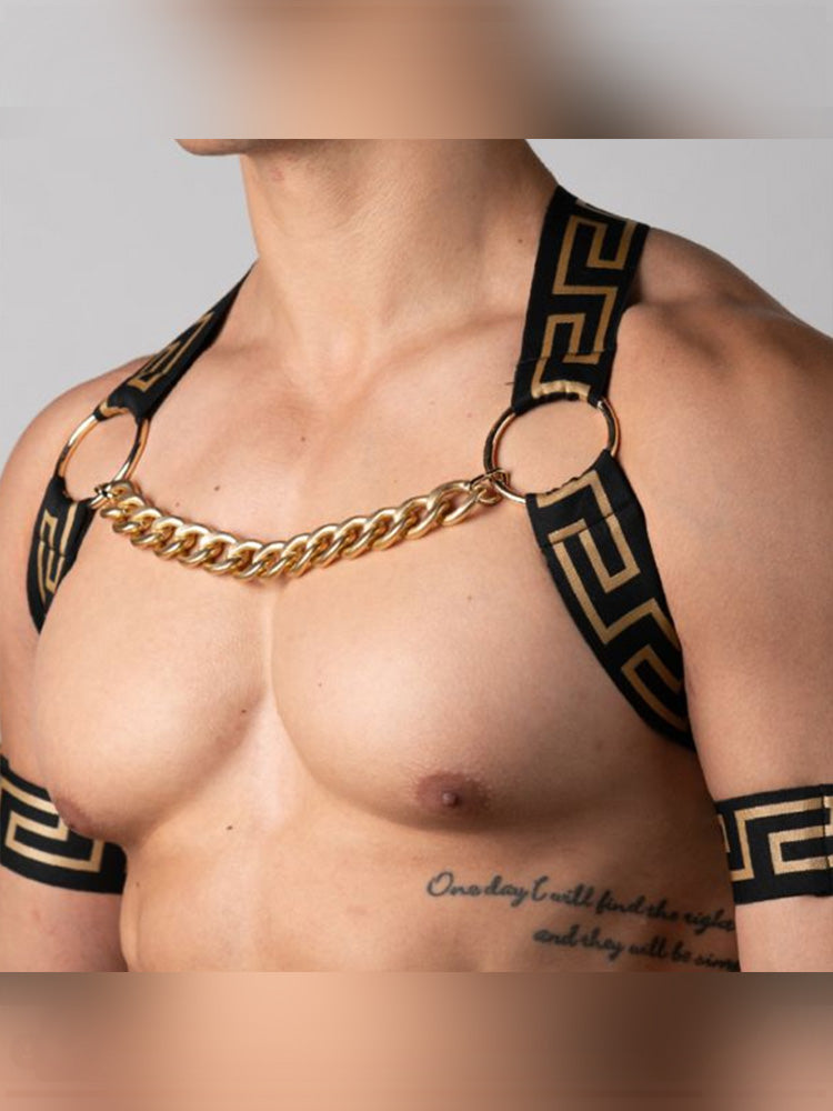 Metal Ring Solid Color Sexy Men's Elastic Shoulder Strap